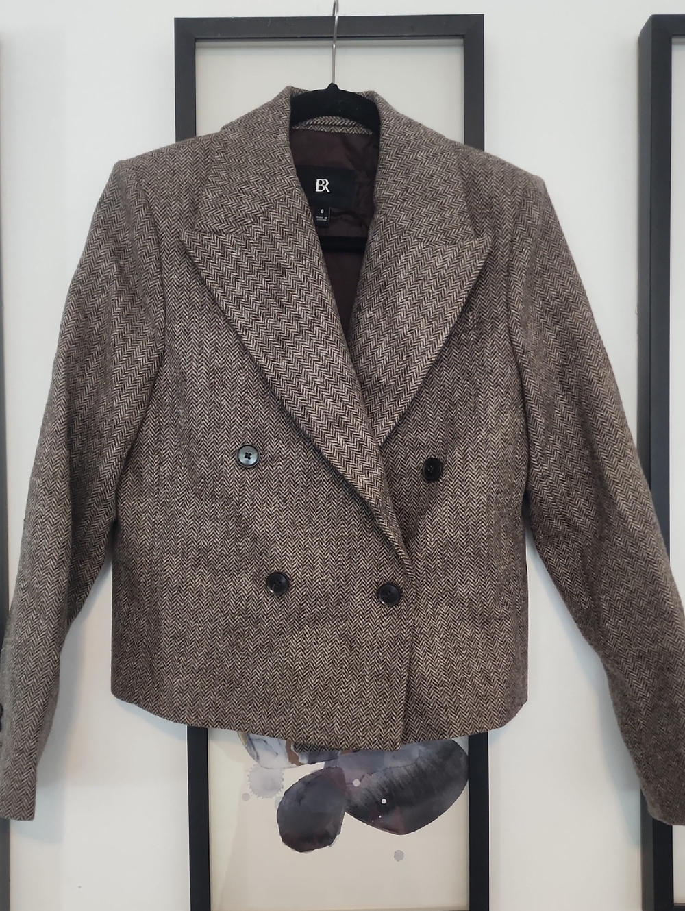 Banana Republic Herringbone Double-Breasted Cropped Blazer Jacket - Brown